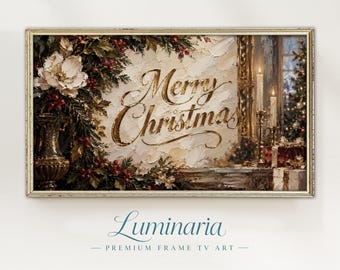 Frame TV Art 4K Merry Christmas Holiday Vintage Style Textured Impasto Digital Instant Download