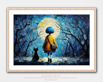 Fan Art Inspired by Coraline Art Print Wall Home Decor Poster Dark Academia Geek Nerd Gaming Gamer Gift Computer Room Black Cat Anime Girl