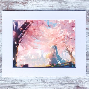Printable Wall Art Hatsune Miku Anime Fan Art Print Home Decor Poster Geek Nerd Gaming Gamer Gift Concept Artwork Computer Room Sakura Trees