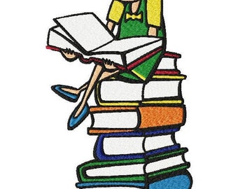 Book Lover Girl Embroidery Design File Machine Embroidery Pattern Decor Digital Instant Download dst pes jef & More