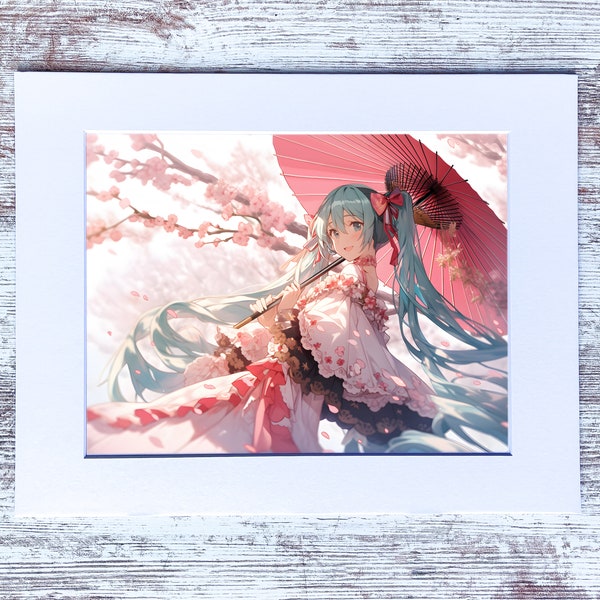 Printable Hatsune Miku Anime Fan Art Print Wall Home Decor Poster Geek Nerd Gaming Gamer Gift Computer Room Sakura Trees Music Flower Floral