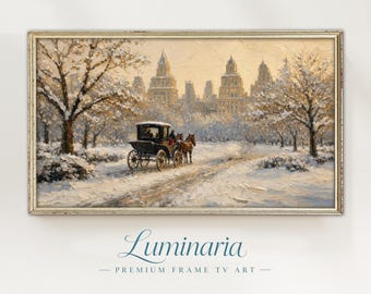 Frame TV Art Central Park New York 4K Victorian Christmas Holiday Modern Textured Impasto Digital Instant Download