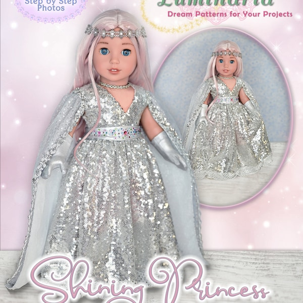 18 Inch Doll Clothes Dress PDF Sewing Pattern For 18" Dolls Like American Girl Winter Christmas Holiday Gown Shimmer Silver Luminaria Design