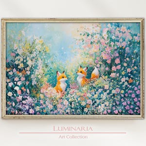 Renards mignons, impression d'art pour chambre d'enfant, décoration murale pour chambre d'enfants, affiche murale pour bébé, fleurs florales pastel, confortable, animaux de la forêt, chambre d'enfants, sexe neutre