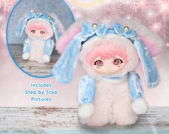 PDF Sewing Pattern Fits 6.7" Plush Doll Cute Bunny Monster Dress Scarf Luminaria Christmas Gift Bag Keychain Charm DIY Project Cute UwU