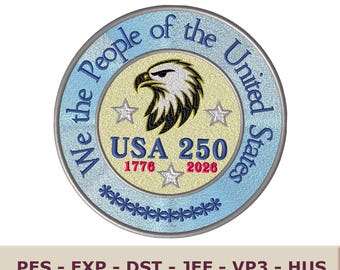 USA 250 Eagle Machine Embroidery Design: Patriotic 4th of July (dst, pes, jef & More)