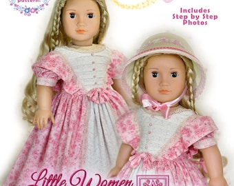 18 Inch Doll Clothes Dress PDF Sewing Pattern For 18" AG Dolls Civil War 1800 Victorian Little Women Dress by Luminaria Designs