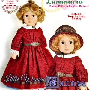 Patrón de costura en PDF para vestido de muñeca de 45 cm. Vestido de Mujercitas de la Guerra Civil AG, de Luminaria Designs Marmee.