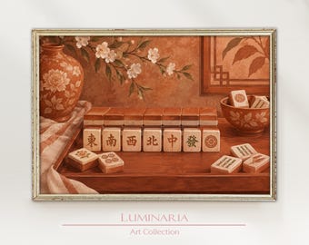 Terracotta Mahjong Wall Art Print - Home Decor - Cozy Modern Oil Painting