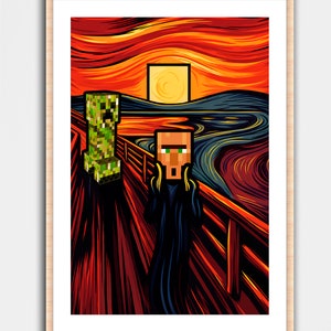 Fan Art Print Inspired by Creepers Villager Wall Home Decor Poster Geek Nerd Gaming Gamer Gift Munch The Scream Computer Mine Room Craft