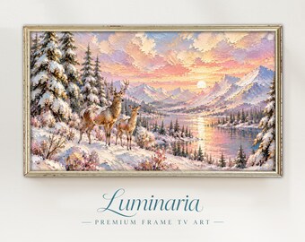 Frame TV Art Deer in the Snow 4K Christmas Holiday Modern Textured Impasto Digital Instant Download