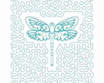 Dragonfly Stipple Embroidery Design File Quilting Block .vip .vp3 .hus .pes .pec .jef .sew .xxx .csd .dst .exp .emd .10o .pcs & More 3 Sizes