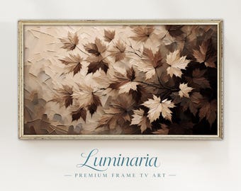 Moody Fall Autumn Frame TV Art 4K Maple Leaves Neutral Modern Textured Impasto Digital Instant Download Dark Academia
