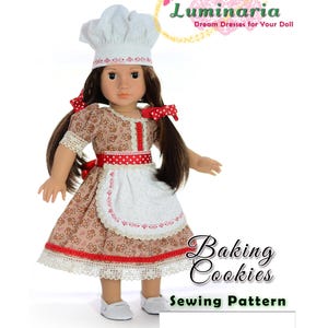 18 Inch Doll Clothes Pattern Fits 18" Dolls Such As AG Cook Hat Apron Dress by Luminaria Designs image 1