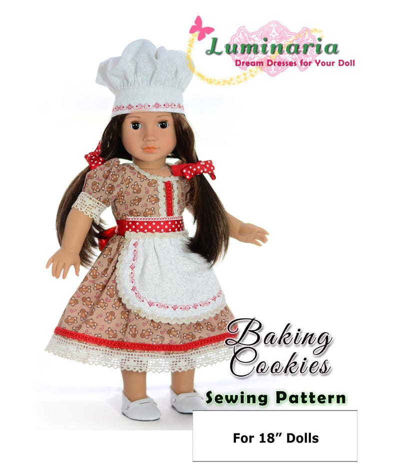 18 Inch Doll Clothes Pattern Fits 18" Dolls Such As AG Cook Hat Apron Dress by Luminaria Designs image 1