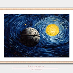 Death Starry Night Fan Art Print Wall Art Home Decor Poster Geek Nerd Computer Gaming Room Van Gogh Darth Vader Room Literary Star Gift Wars