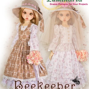PDF Doll Clothes Dress Pattern Fits 18&quot; MSD Kaye Wiggs Liz Frost Dollstown 1/4 BJD Dolls Beekeeper by Luminaria Designs