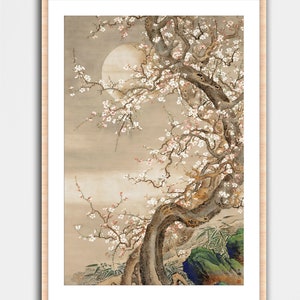 Sakura Baum Japanische Kunst Druck Wand Wohnkultur Poster Wandbild Erde Muted Geschenk für Sie Moderne Vintage Ölgemälde Kirschblüten Asiatisch