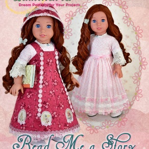 Modello di cucito in formato PDF per vestiti per bambole da 18 pollici, adatto a bambole da 18 pollici come l'abito American Girl Rose Garden Prairie 1800 di Luminaria Designs