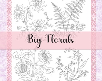 Antique Floral Hand Embroidery Patterns - PDF Set of 50 - Printable Stick and Stitch