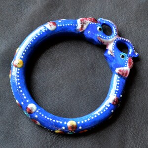 Kissing Elephant Bangle Painted Blue Bracelet from India image 3