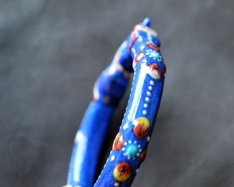 Kissing Elephant Bangle Painted Blue Bracelet from India image 4