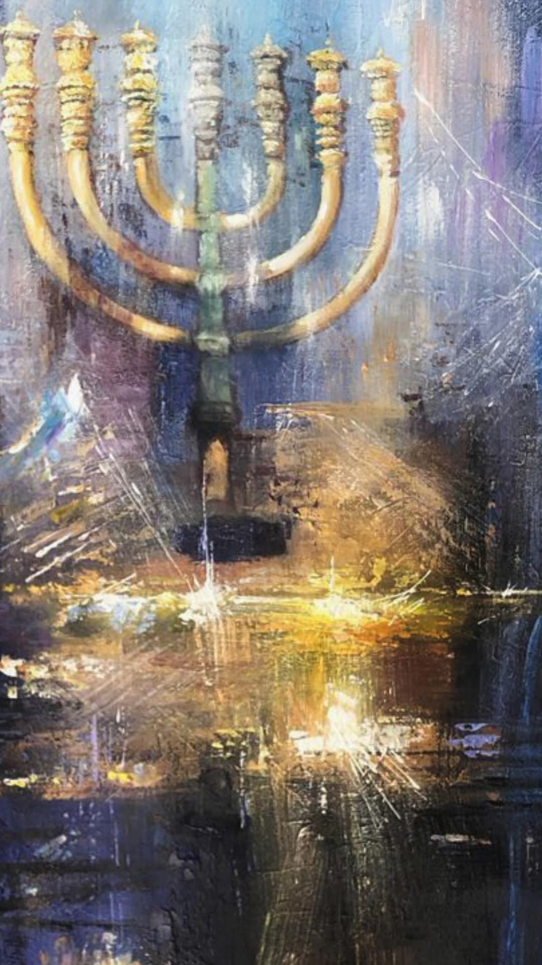 Menorah Sparks Abstract Judaica Art PRINT on Canvas 47.2 X 31.4 Inch