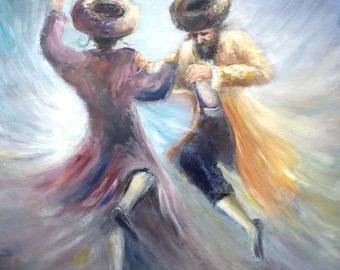 CHASSIDIC DANCE Judaica Contemporary Art PRINT On Canvas 95X95CM (37.5X 37.5 Inch) signed