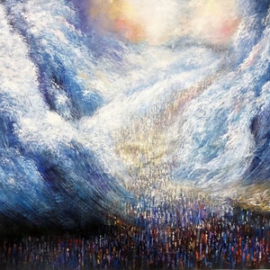 Yam Suf v.2 crossing the sea Contemporary Judaica Art PRINT On Canvas 120x80 cm signed by J,Bitton