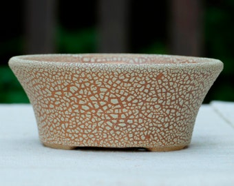 Hand thrown stoneware wood-fired round bonsai pot