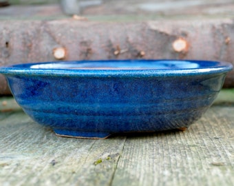 Hand thrown stoneware wood-fired round bonsai pot