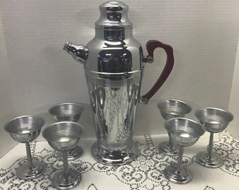 Vintage Art Deco Chrome Cocktail Shaker Martini Set