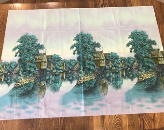Vintage European Scene Material Fabric Scrap 48x35