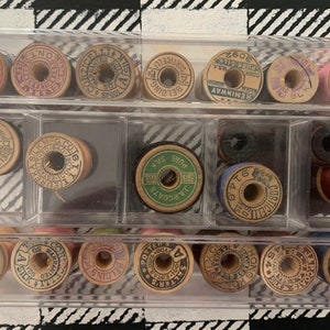 21 Vintage Wood Sewing Spools with Silk Thread - Vibrant Colors!