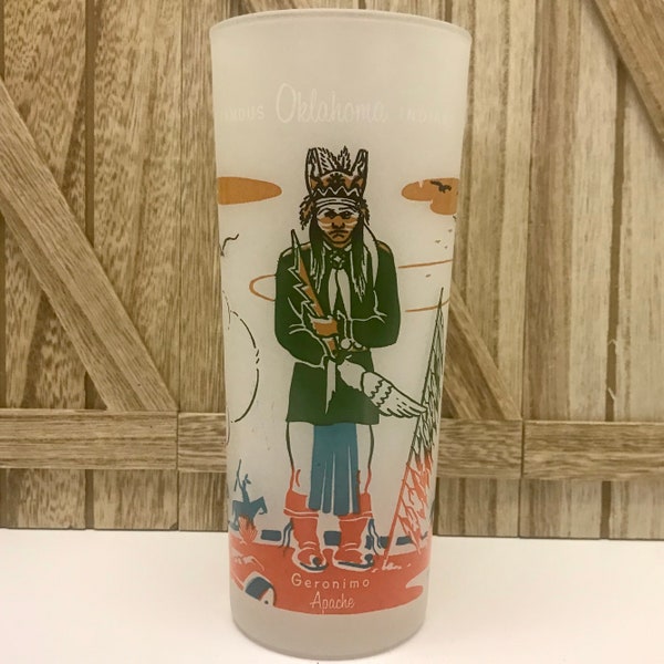 Knox Oil Co. Blue Eagle Famous Indians Geronimo Glass Tumbler 1959