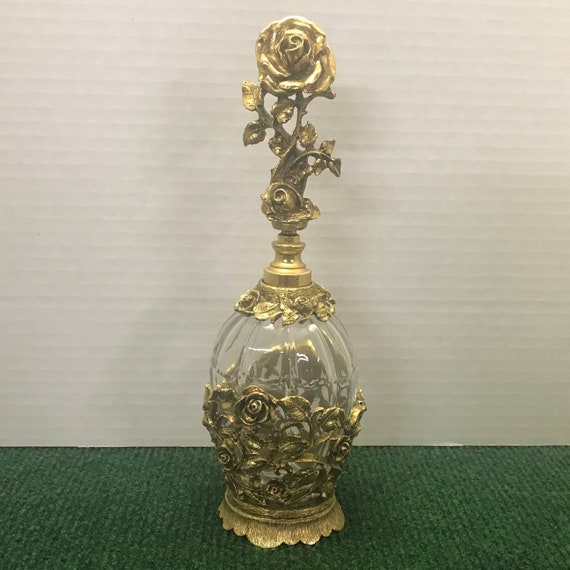 Matson Ormolu Brass Floral Perfume Bottle - K825