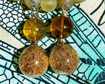 Gold  Flake Rutilated Quartz Earrings