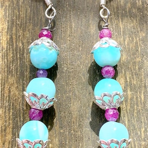 Sky Blue Peruvian Opal Ruby Earringd