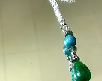 Sterling Emerald Drop Lepidolite Necklace