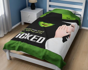 Wicked Musical Fleece Throw Blanket, Broadway Fan Cozy Bedspread, Gothic Home Decor