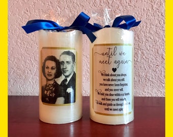 Personalized Memorial Flameless Real Wax Candle w Timer. Includes Photo and Poem. Explore Now!