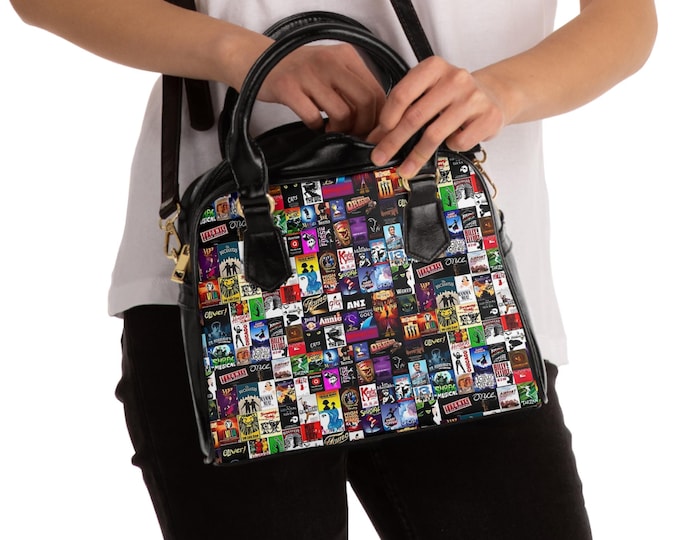 Broadway Musical Collage Handbag, PU Leather Shoulder Bag, Playbill Lover Purse
