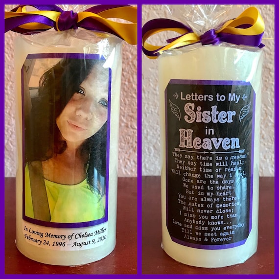Real Wax Candle w Timer Personalized For Sister Memorial Flameless Candle Gift Explore Now! Includes Photo and Text