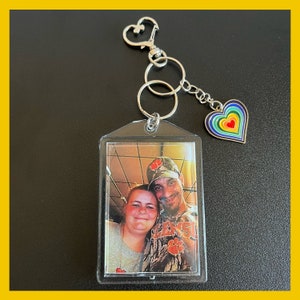 Rainbow Heart  Personalized Double Sided Photo Keychain.