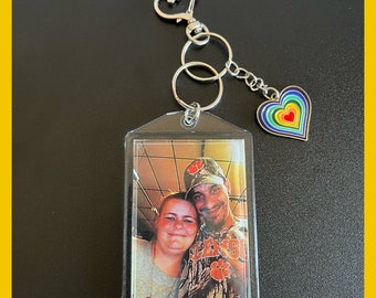 Rainbow Heart  Personalized Double Sided Photo Keychain.