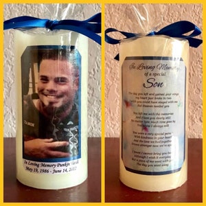 Memorial Photo Candle Personalized, Flameless Real Wax Candle with Timer, Sympathy Gift, In Memory of Mom, Remembrance Keepsake