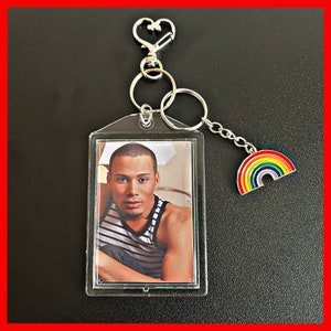Rainbow Personalized Double Sided Photo Keychain.