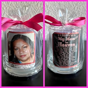Personalized Memorial Glass Candle Holder, complete with your choice of Lavender, Vanilla, Apple Cinnamon, or Unscented Candle.