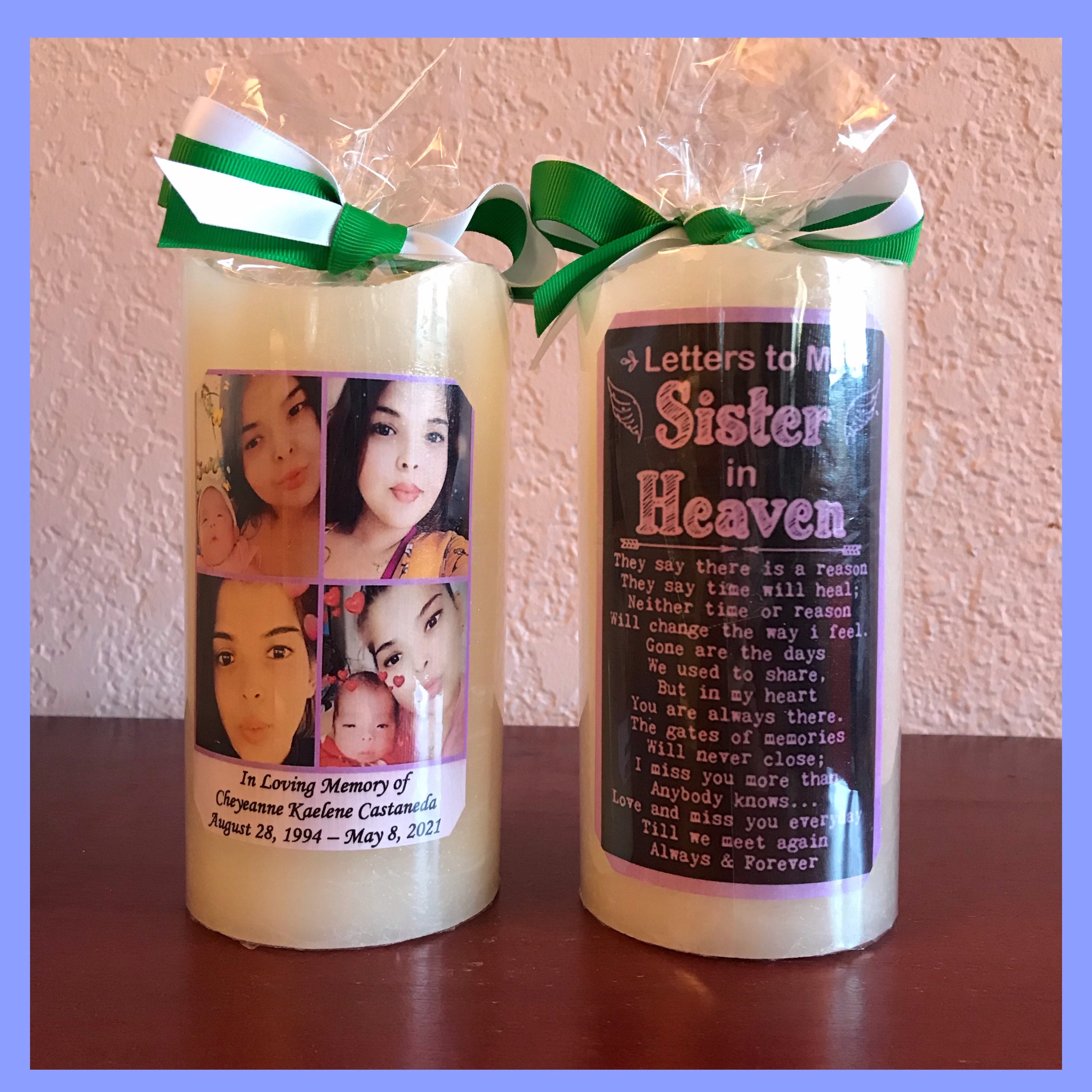 Real Wax Candle w Timer Personalized For Sister Memorial Flameless Candle Gift Explore Now! Includes Photo and Text