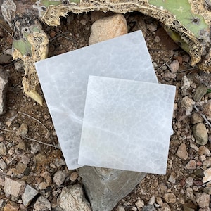 Polished Selenite Square Charging Plate | Crystal Block | Natural | Witchy Decor